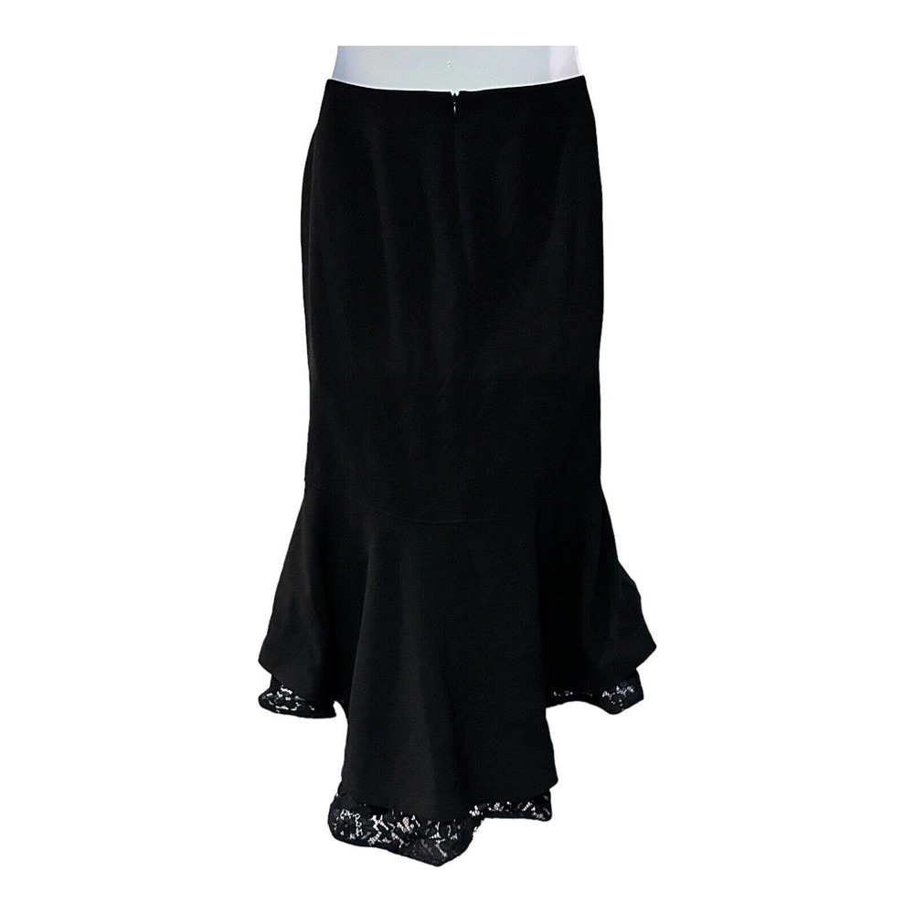 Ashro High Low Lace Trim Tiered Black Trumpet Skirt Office Business Dinner Party - Picture 6 of 9